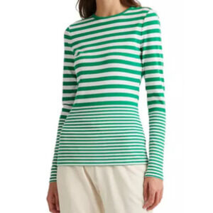 Lauren Ralph Lauren Black Label Striped Kelly Green Long Sleeve Top Women Medium